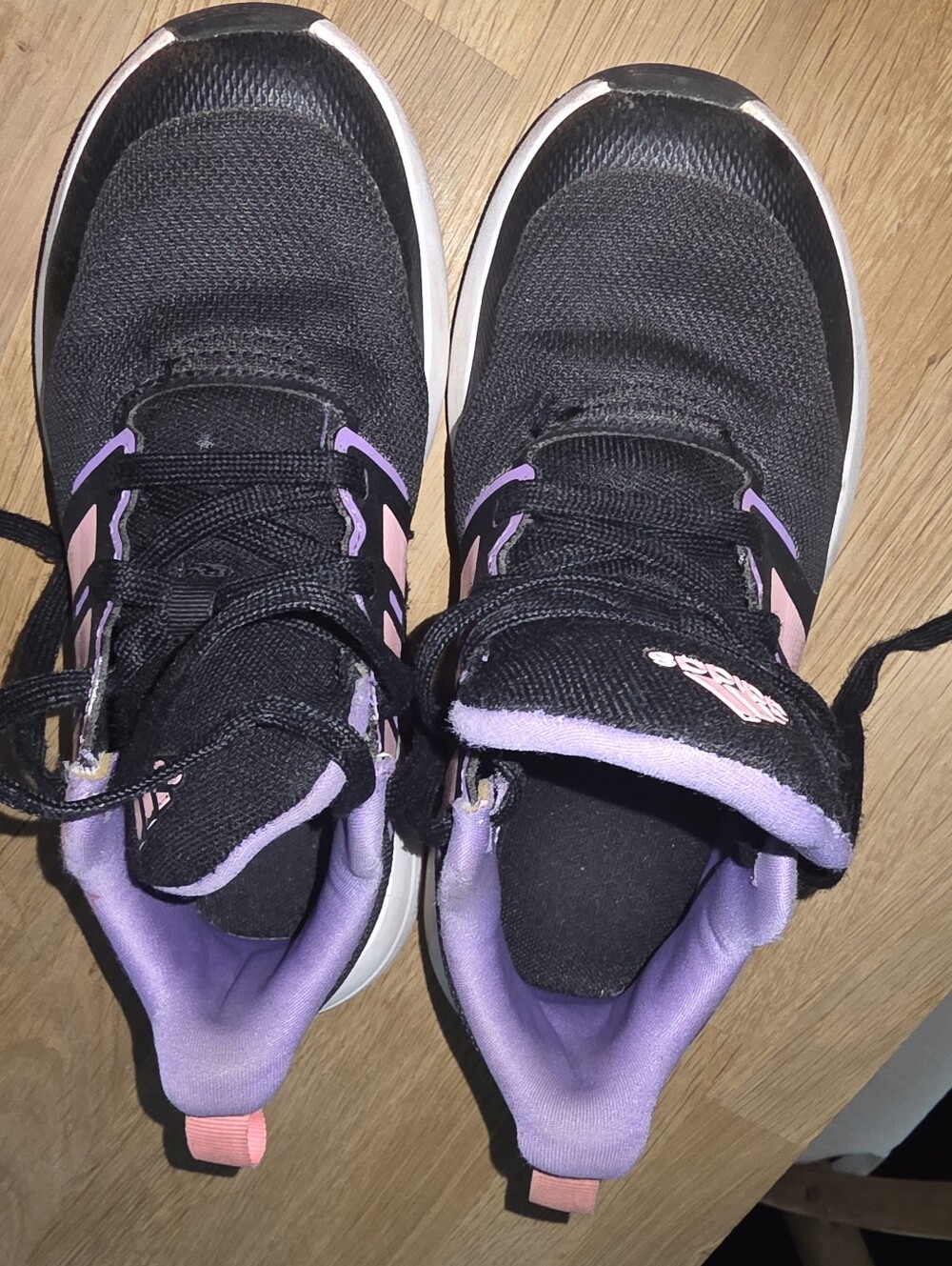 adidas Kids Black Running Shoes with Pink & Lavender Sz 13K EUC